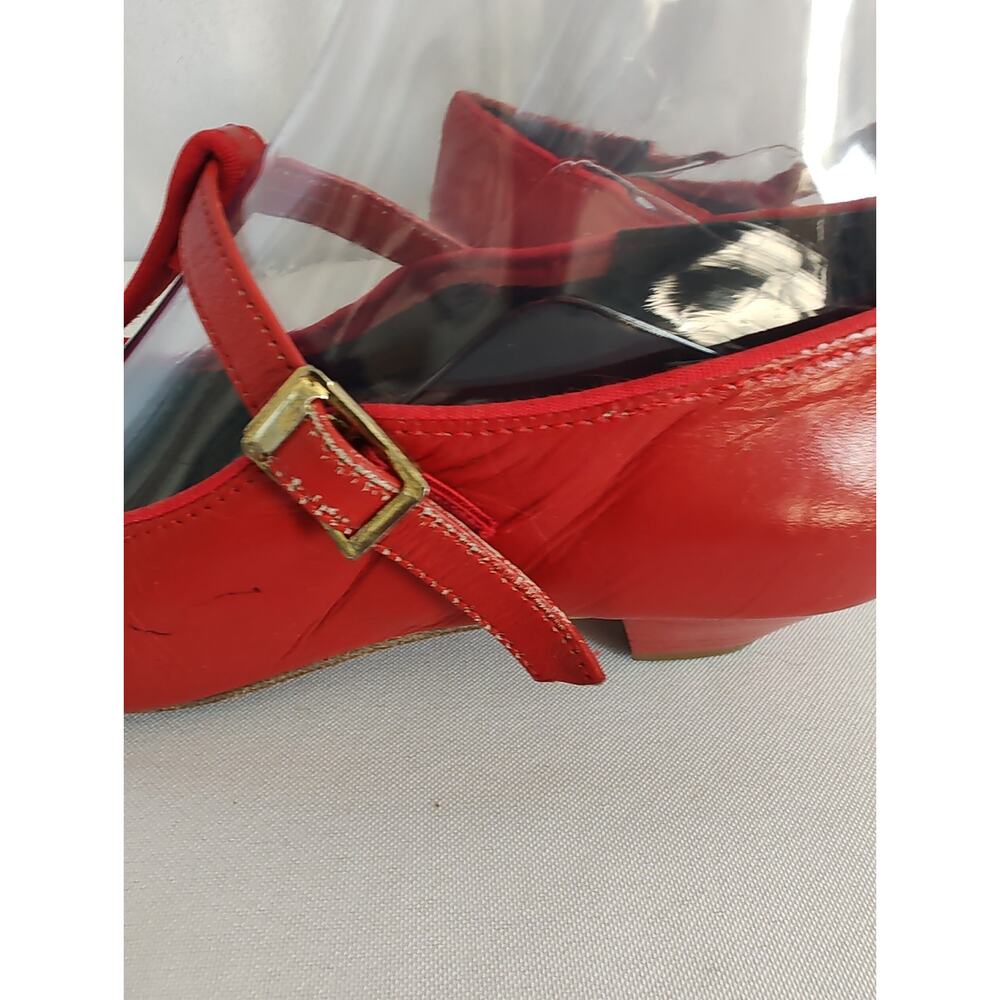 Leo's Dance Wear Rockabilly Women’s Red Leather T-Strap Dance Shoes, Low Heel - Picture 9 of 16